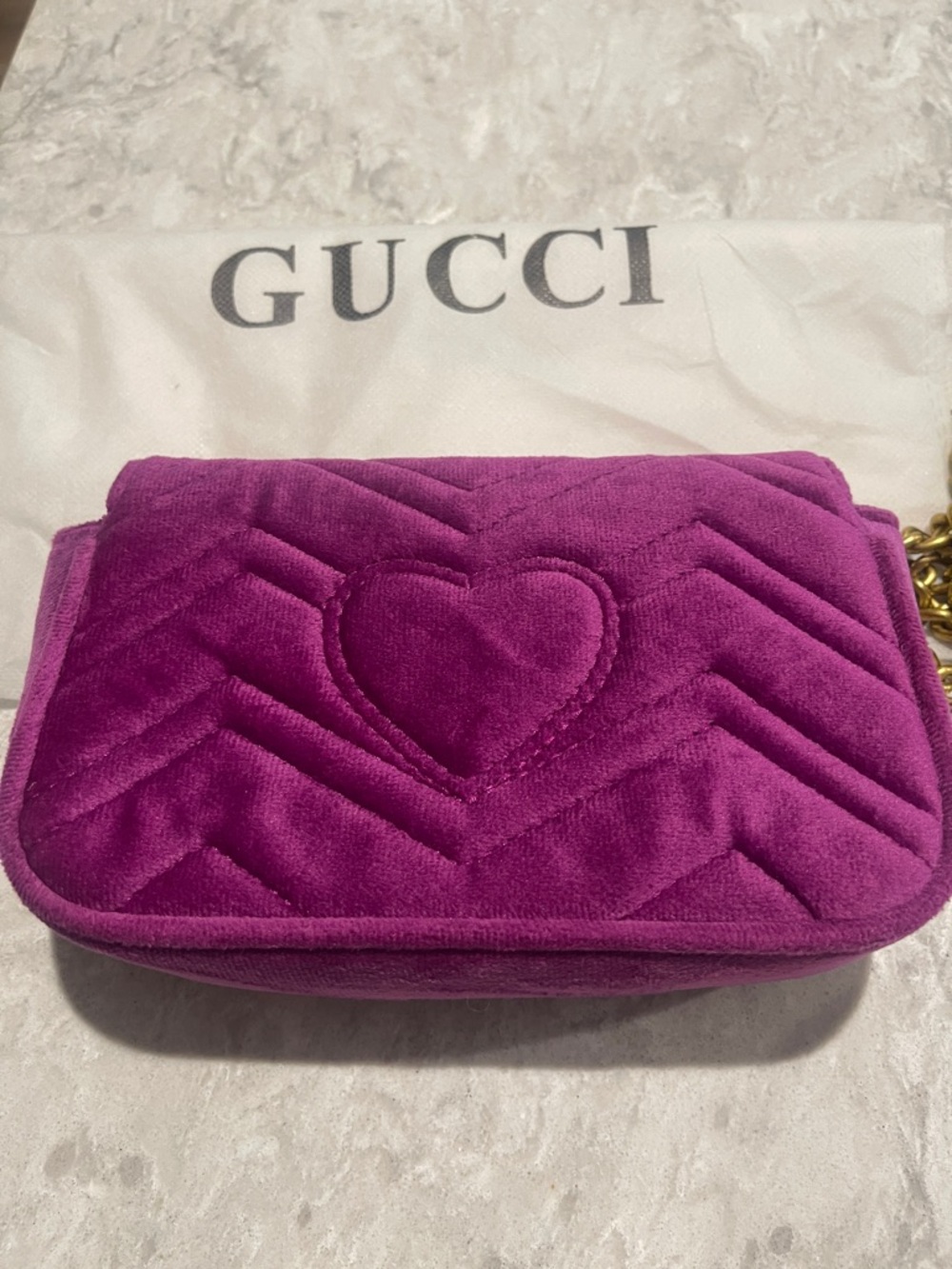 Gucci Small Matelassé Crossbody Bag in Purple with Gold Double G - Picture 4 of 5